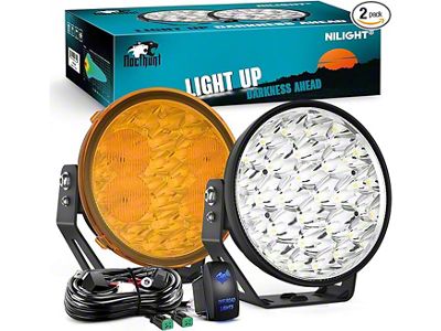 9-Inch White LED Off-Road Driving Lights with Yellow Covers; Spot Beam (Universal; Some Adaptation May Be Required)