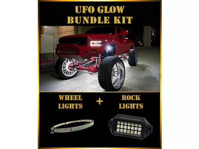 Adrenaline Offroad ULTRALUX Pure White Rock and Quad Row RGB+W Wheel Light UFO Glow Bundle Kit; 8-Piece (Universal; Some Adaptation May Be Required)