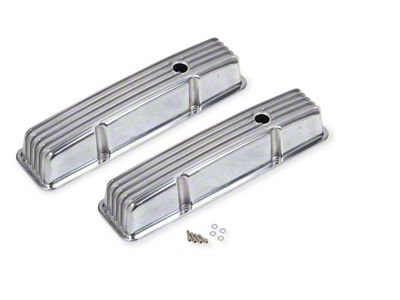 Mr. Gasket Aluminum Valve Cover; Pre-Punched Breather Openings w/Baffles; Finned; Pair; - 6855G