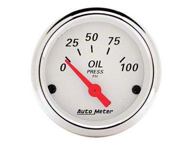 Auto Meter Arctic White Series 2-1/16-Inch Oil Pressure Gauge; 0-100 PSI (Universal; Some Adaptation May Be Required)