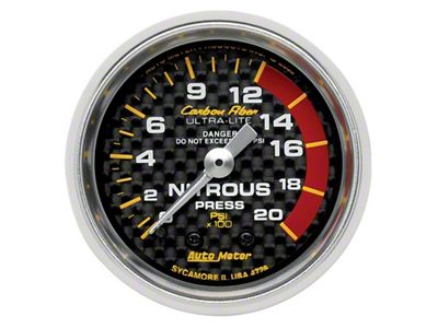 Auto Meter Carbon Fiber 52mm 1600 PSI Mechanical Nitrous Pressure Gauge - 4728