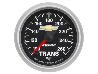 Auto Meter Chevy Gold Bowtie Series 2-1/16-Inch Transmission Temperature Gauge; 100-260 Fahrenheit; Digital Stepper Motor (Universal; Some Adaptation May Be Required)