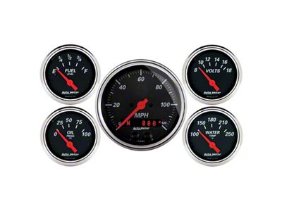Auto Meter Designer Black Dash Kit 5pc MPH / Fuel / - 1450