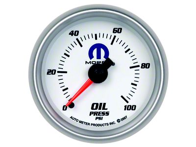 Auto Meter MOPAR Series 2-1/16-Inch Oil Pressure Gauge; 0-100 PSI; Mechanical (Universal; Some Adaptation May Be Required)