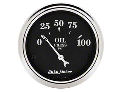 Auto Meter Old Tyme Black Series 2-1/16-Inch Oil Pressure Gauge; 0-100 PSI (Universal; Some Adaptation May Be Required)
