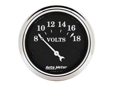 Auto Meter Old Tyme Black Series 2-1/16-Inch Voltmeter Gauge; 8-18V (Universal; Some Adaptation May Be Required)