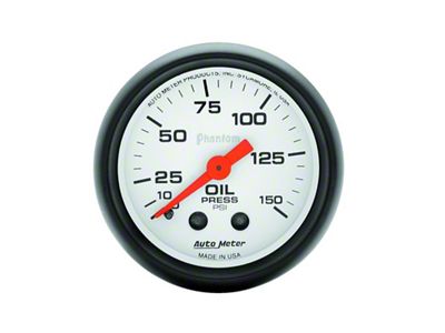 Auto Meter Phantom Series 2-1/16-Inch Oil Pressure Gauge; 0-100 PSI; Mechanical (Universal; Some Adaptation May Be Required)