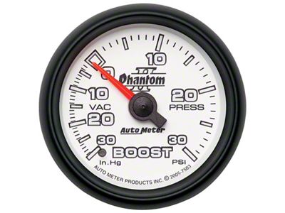 Auto Meter Phantom II Series 2-1/16-Inch Boost/Vacuum Gauge; 30 inHG / 30 PSI; Mechanical (Universal; Some Adaptation May Be Required)