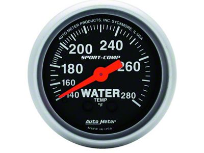Auto Meter Sport-Comp Series 2-1/16-Inch Water Temperature Gauge; 140-280 Fahrenheit; Mechanical (Universal; Some Adaptation May Be Required)