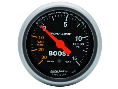 Auto Meter Sport-Comp 52mm Electronic Full Sweep 30 In Hg.-Vac./15 PSI - 3376