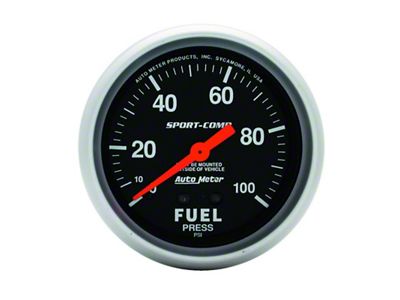 Auto Meter Sport-Comp 2 5/8in 100psi Mechanical Fuel Pressure Gauge - 3412