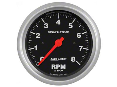 Auto Meter Sport-Comp Series 3-3/8-Inch In-Dash Tachometer; 0-8000 RPM (Universal; Some Adaptation May Be Required)