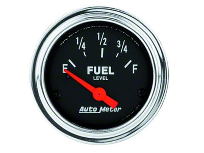 Auto Meter Traditional Chrome Series 2-1/16-Inch Fuel Level Gauge; 0 ohm Empty to 90 ohm Full (Universal; Some Adaptation May Be Required)