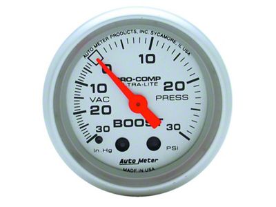 Auto Meter Ultra-Lite Series 2-1/16-Inch Boost/Vacuum Gauge; 30 inHG / 30 PSI; Mechanical (Universal; Some Adaptation May Be Required)