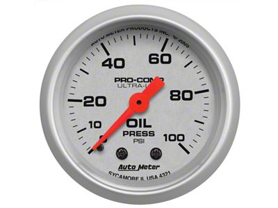Auto Meter Ultra-Lite Series 2-1/16-Inch Oil Pressure Gauge; 0-100 PSI; Mechanical (Universal; Some Adaptation May Be Required)