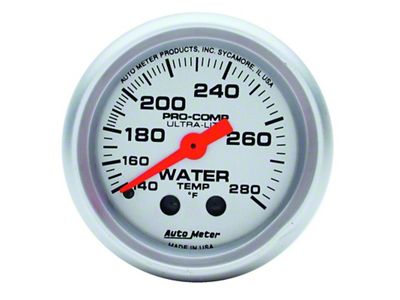 Auto Meter Ultra-Lite Series 2-1/16-Inch Water Temperature Gauge; 140-280 Fahrenheit; Mechanical (Universal; Some Adaptation May Be Required)