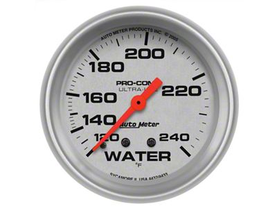 Auto Meter Ultra-Lite Series 2-5/8-Inch Water Temperature Gauge; 120-240 Fahrenheit; Mechanical (Universal; Some Adaptation May Be Required)