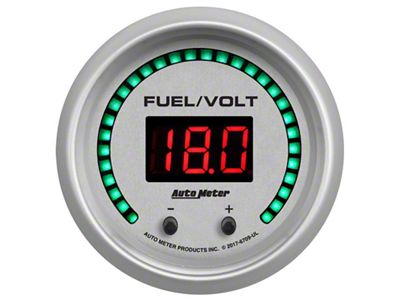 Auto Meter 52.4mm Silver Switchable 0-100 Fuel Level/8-18V Voltmeter Ultra-Lite Elite - 6709-UL