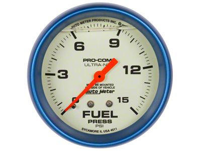 Auto Meter Ultr-Nite 2-5/8in 15psi Mechanical Glow In The Dark Fuel - 4211