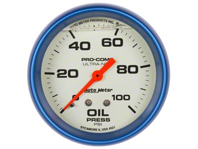 Auto Meter Ultra-Nite 2-5/8in 0-100 PSI Liquid Filled Mechanical Glow In - 4221