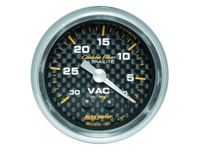 Auto Meter 2-1/16in Vacuum Gauge Carbon Fiber Mechanical 30Hg