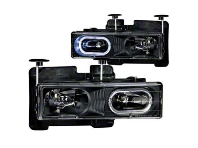 Anzo USA 1988-1998 Chevrolet C1500 Crystal Headlights Black w/ Halo - 111007