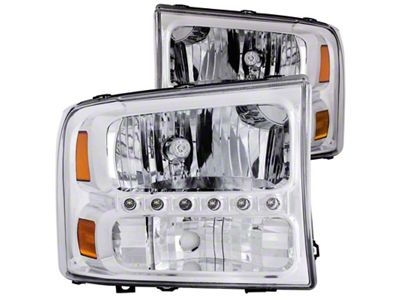 Anzo USA 2000-2004 Ford Excursion Crystal Headlights Chrome w/ LED 1pc - 111088
