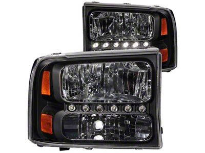 Anzo USA 2000-2004 Ford Excursion Crystal Headlights Black w/ LED 1pc - 111106