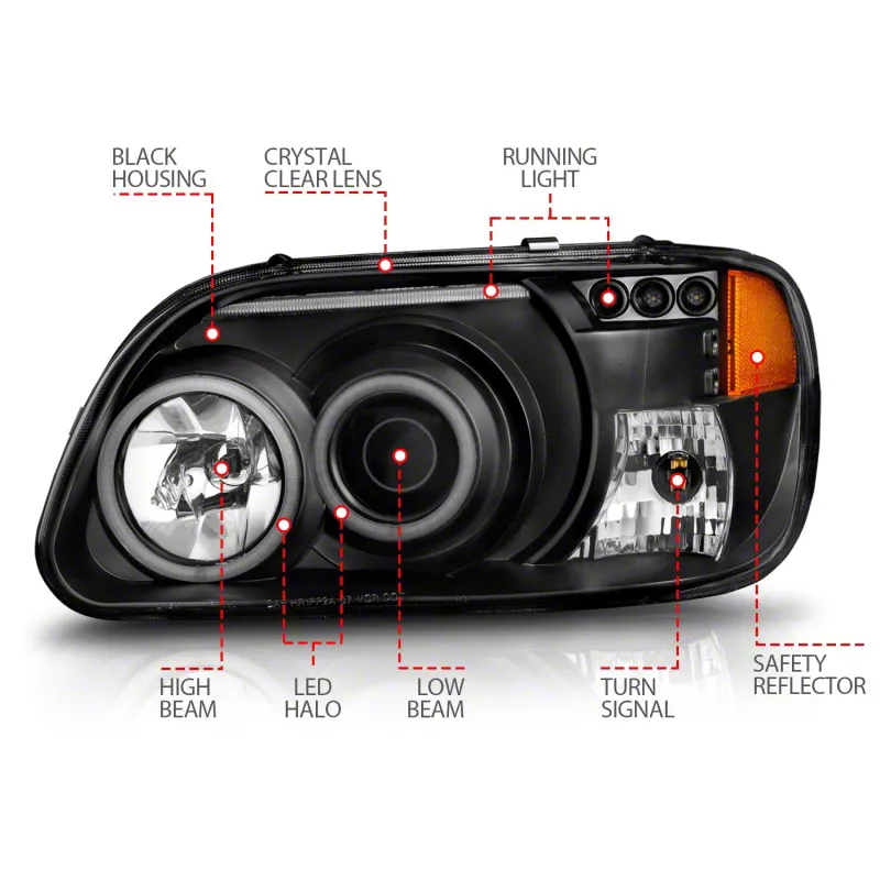 Anzo USA Throtl Projector Headlights w/ Halo Black 1 111132 (95-01