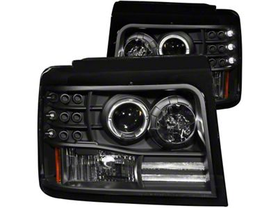 Anzo USA 1992-1996 Ford F-150 Projector Headlights w/ Halo Black - 111184