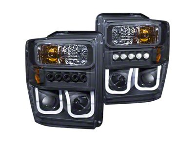 Anzo USA 2008-2010 Ford F-250 Projector Headlights w/ U-Bar Black - 111305
