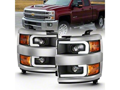 Anzo USA 2015-2016 Chevrolet Silverado Projector Headlights w/ Plank Style Design - 111359