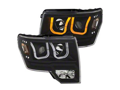 Anzo USA 2009-2014 Ford F-150 Projector Headlights w/ U-Bar Switchback Black - 111383