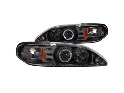 Anzo USA 1994-1998 Ford Mustang Projector Headlights w/ Halo Black 1pc - 121038