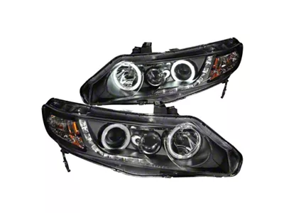 Anzo USA 2006-2011 Honda Civic Projector Headlights w/ Halo Black CCFL - 121454