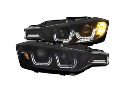 Anzo USA 2012-2015 BMW 3 Series Projector Headlights w/ U-Bar Black - 121504