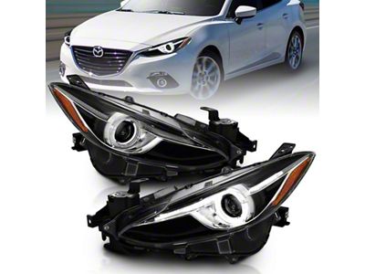 Anzo USA Projector Headlights With Halo Black w/Amber 14-17 Mazda 3 - 121522
