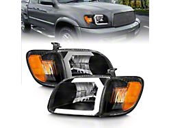 Crystal Headlights; Black Housing; Clear Lens (00-04 Toyota Tundra Fits Reg/Acc Cab Only)