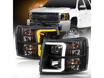 Anzo USA 07-13 Chevrolet Silverado 1500 Plank Style Projector Headlights Black - 111410