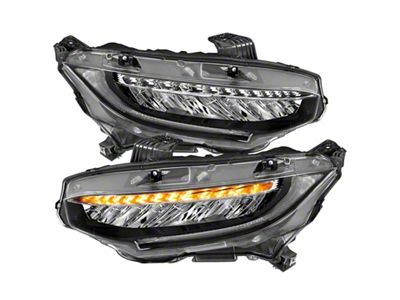 Anzo USA 16-17 Honda Civic Projector Headlights Plank Style Black w/Amber/Sequential - 121527