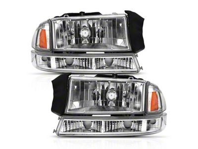 Anzo USA 1997-2004 Dodge Dakota Crystal Headlight Set Chrome Amber - 111455