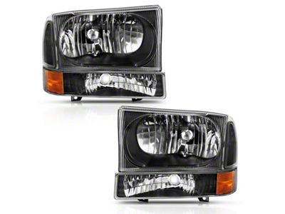 Anzo USA 2000-2004 Ford Excursion Crystal Headlight w/ Corner Light Black - 111457