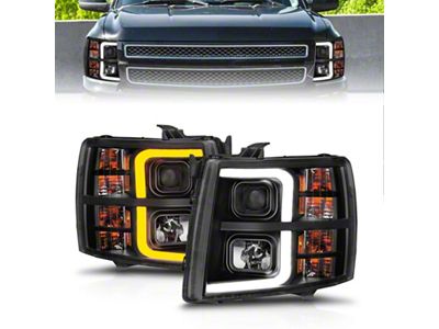 Anzo USA 2007-2013 Chevrolet Silverado 1500 Projector w/ Light Bar Black - 111545