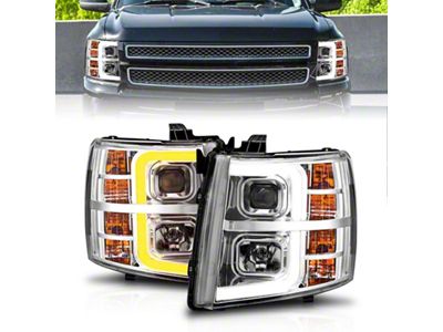 Anzo USA 2007-2013 Chevrolet Silverado 1500 Projector w/ Light Bar Chrome - 111546