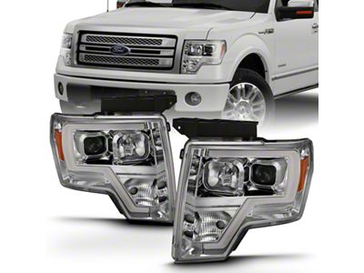 Anzo USA 2009-2014 Ford F-150 Projector Headlight Plank Style Chrome Amber - 111444