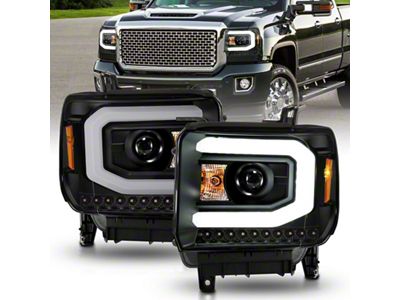 Anzo USA 2014-2015 GMC Sierra 1500 Projector Headlights w/ Light Bar - 111513