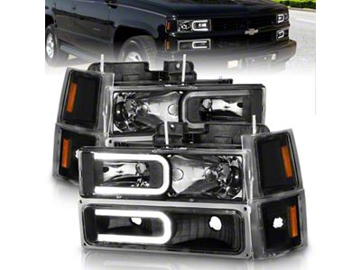 Anzo USA 88-98 Chevrolet C1500 Crystal Headlights w/ Light Bar Black - 111528