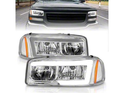 Anzo USA 99-17 GMC Sierra/Denali Headlights Chrome Amber w/C Light Bars - 111523