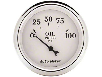 Auto Meter Old Tyme White Series 2-1/16-Inch Oil Pressure Gauge; 0-100 PSI (Universal; Some Adaptation May Be Required)