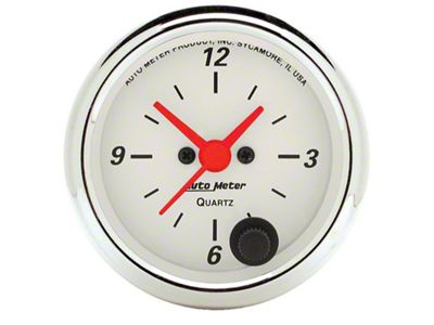 Auto Meter Arctic White Series 2-1/16-Inch 12-Hour Clock (Universal; Some Adaptation May Be Required)